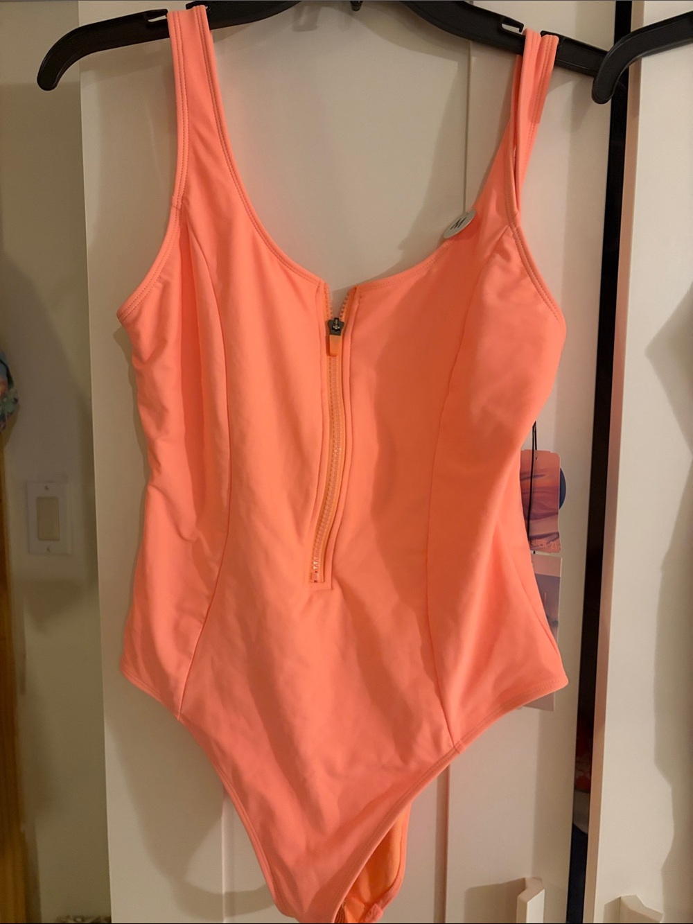 Forever 21 Girls Peach Zip-Front One-Piece Swimsuit